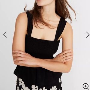 Madewell Black Smocked Peplum Tank XXS